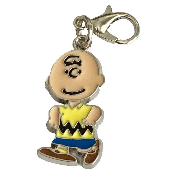 Peanuts Charlie Brown Clip On Charm Zipper Pull Purse Charm Signed Enamel - Picture 1 of 8